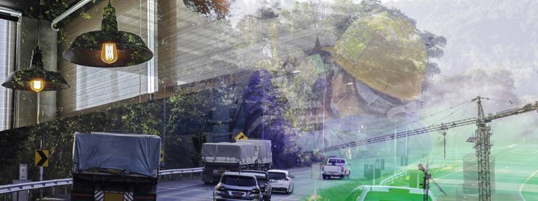 A road with cars showing energy road construction 